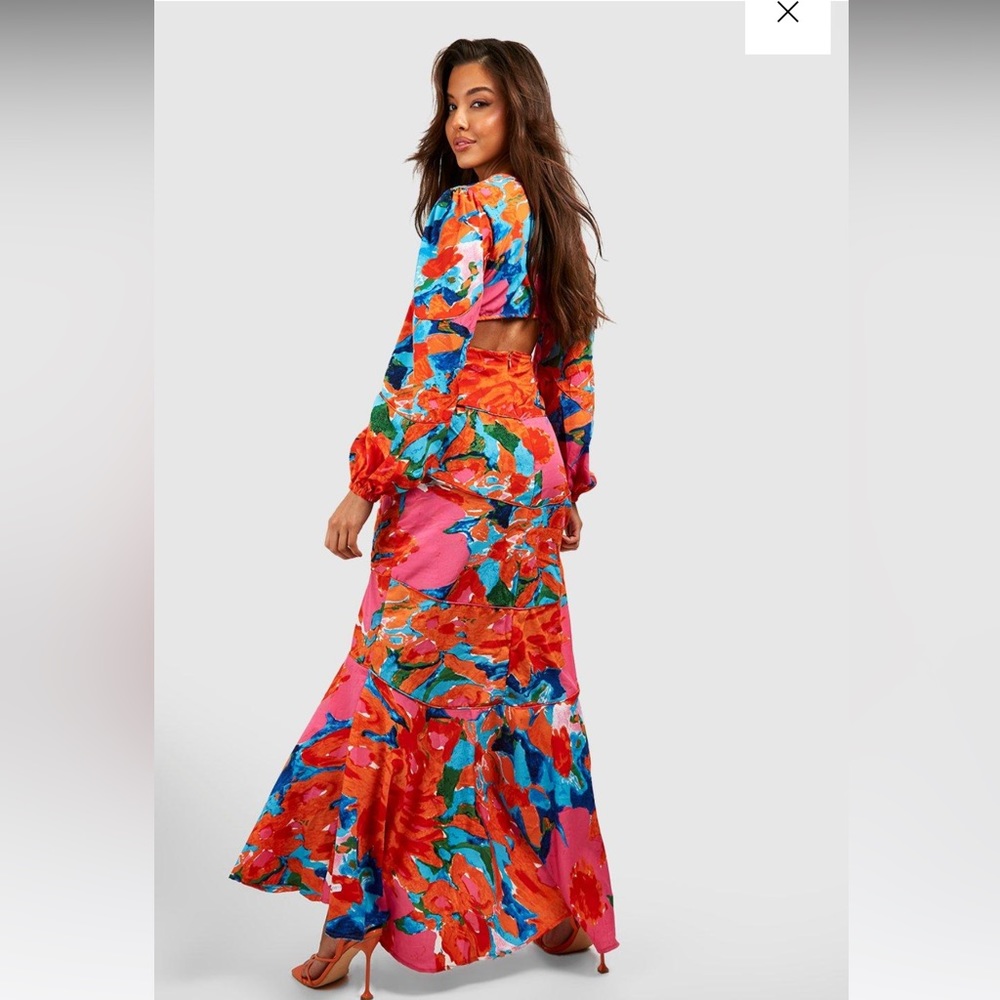 WOVEN MIX PRINT MAXI DRESS